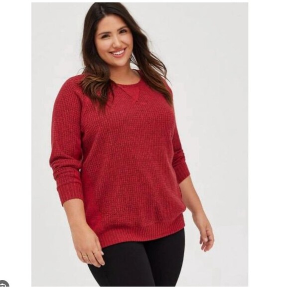Torrid Tops - Torrid Waffle Knit Thermal Marled Womens Size 6X Knit Tunic Top Long Sleeves Red